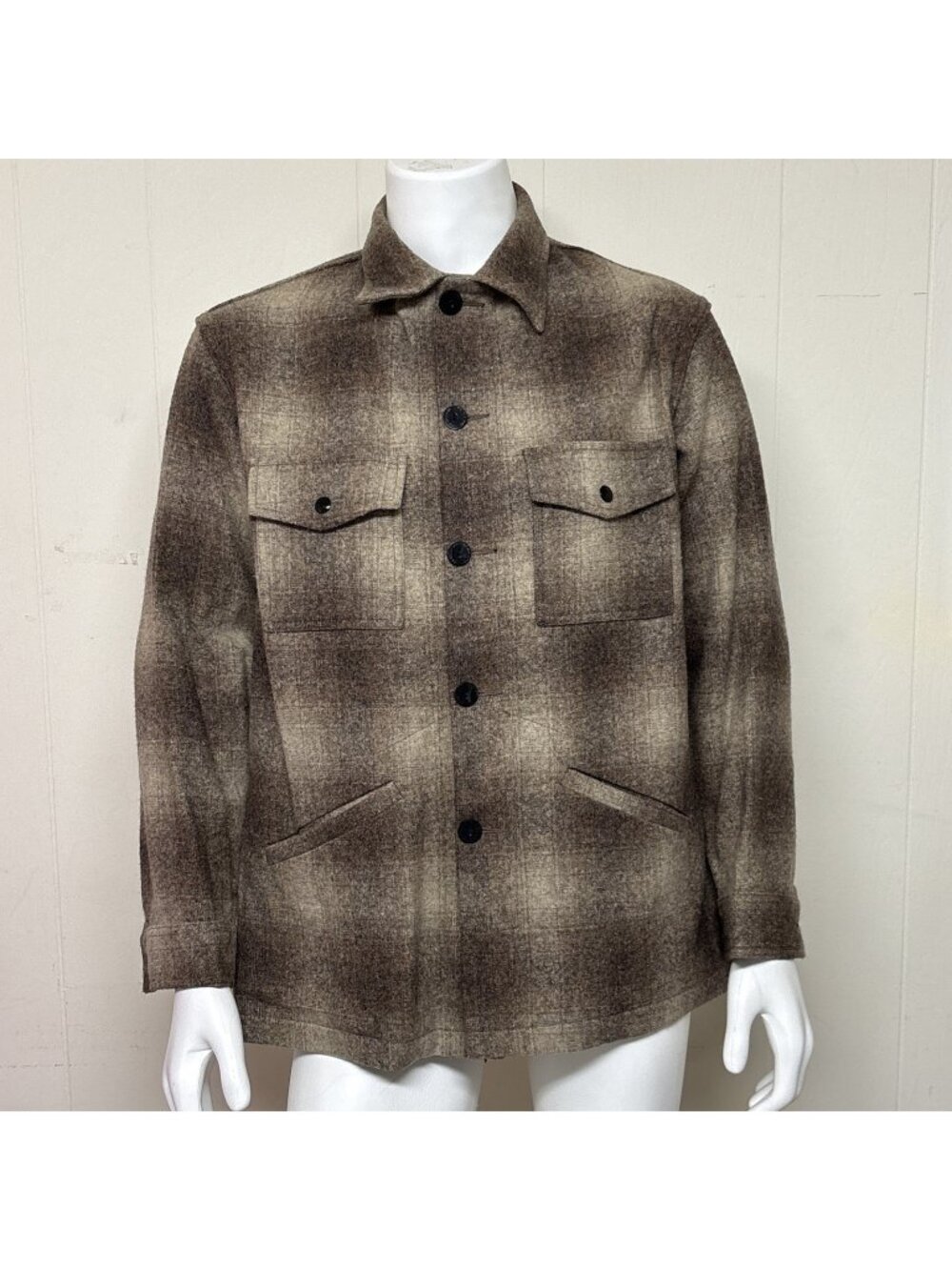 Vtg Pendleton Wool Field Cruiser Jacket Mens L Brown Shadow Plaid 4 Pocket USA